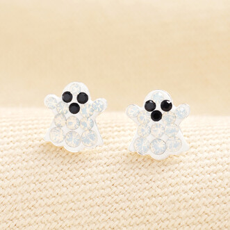 Sterling Silver Crystal Ghost Stud Earrings