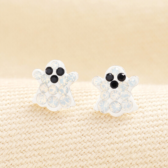 Sterling Silver Crystal Ghost Stud Earrings