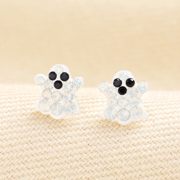 Sterling Silver Crystal Ghost Stud Earrings