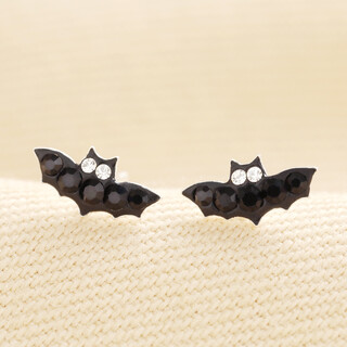 Sterling Silver Crystal Bat Stud Earrings