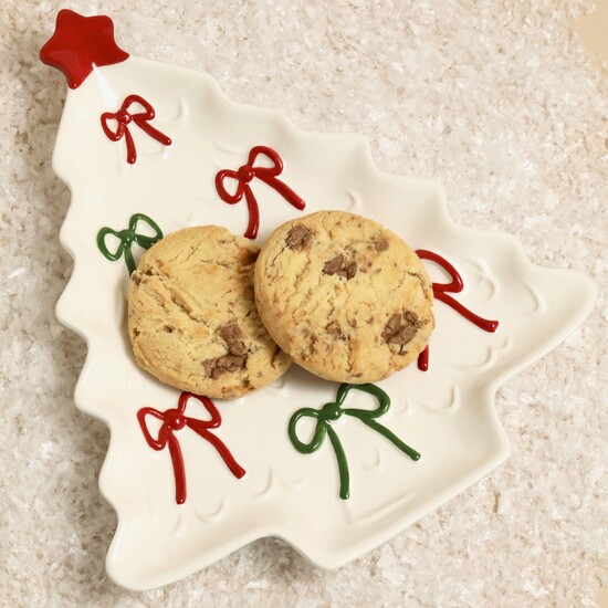 White Ceramic Bow Christmas Tree Plate