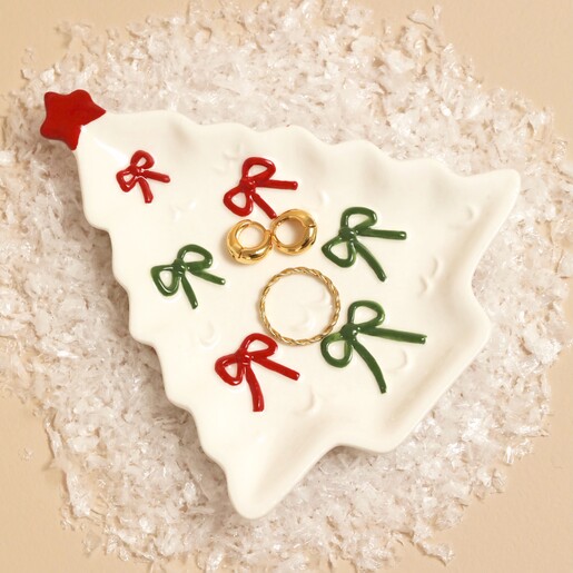 white, red, and green ceramic trinket dish