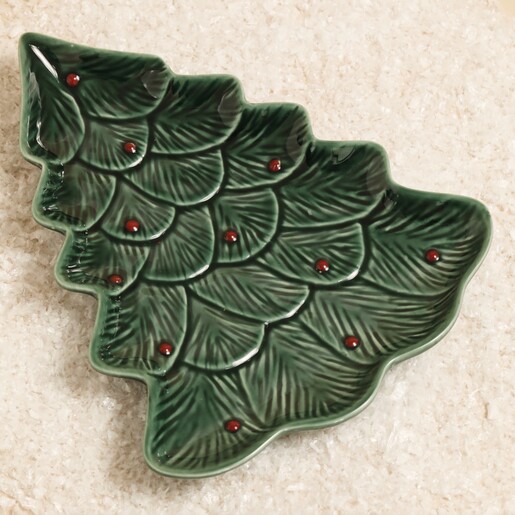 green ceramic christmas plate