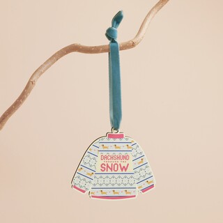 Wooden Dachshund Through The Snow Jumper Hanging Decoration