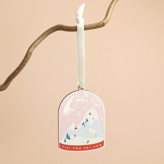 Wooden Ski Snowglobe Hanging Decoration