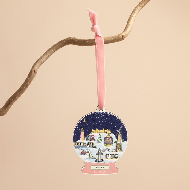 Wooden Suffolk Snow Globe Hanging Decoration
