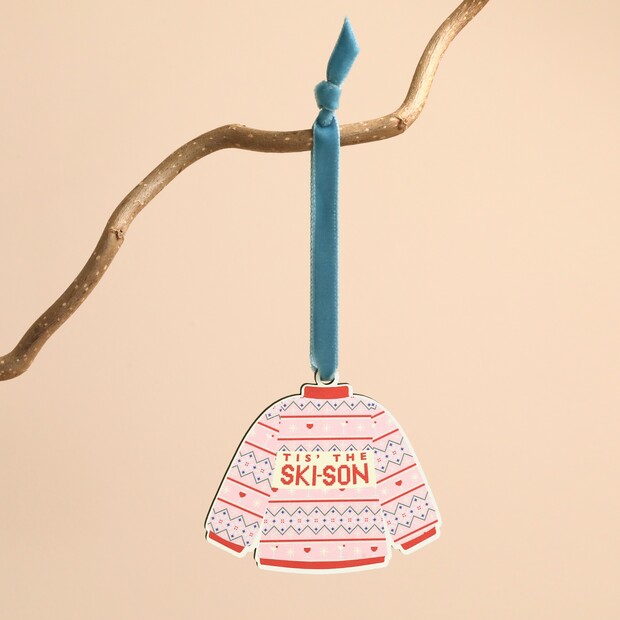Wooden Tis The Ski son Jumper Hanging Decoration