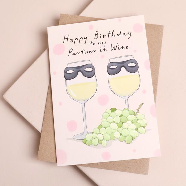 Running with Scissors Partner in Wine Birthday Card
