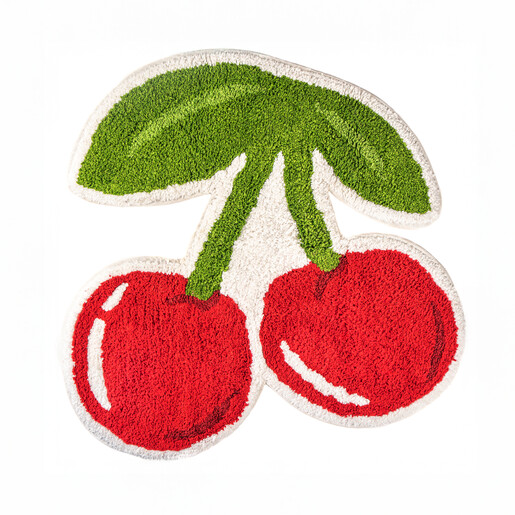Sass and Belle red and green cherry tufted cotton bath mat