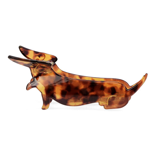 Side view of tortoiseshell acrylic sausage dog hair claw clip