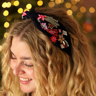 Navy Velvet Rainbow Celestial Beaded Headband