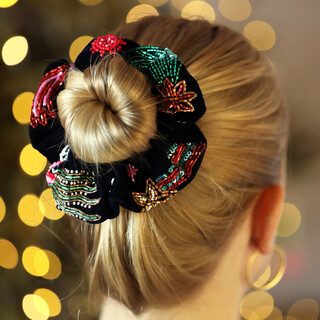 Navy Velvet Shooting Star Beaded Hair Scrunchie