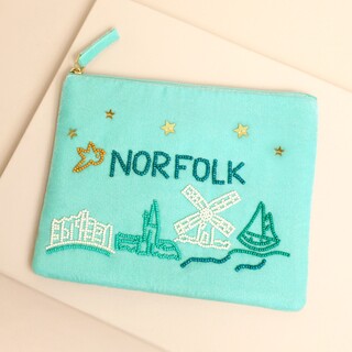 Light Blue Velvet Beaded Norfolk Pouch