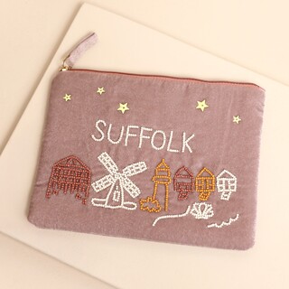 Dusty Pink Velvet Beaded Suffolk Pouch