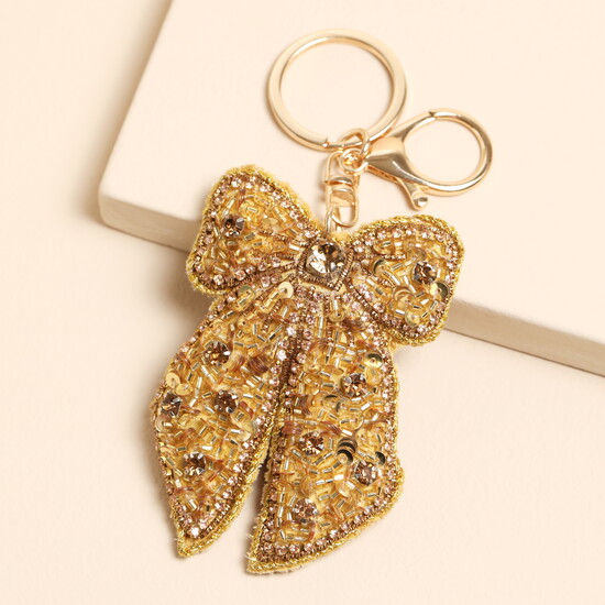 Beaded Gold Bow Keyring and Bag Charm