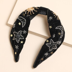 Black Velvet Celestial Beaded Headband