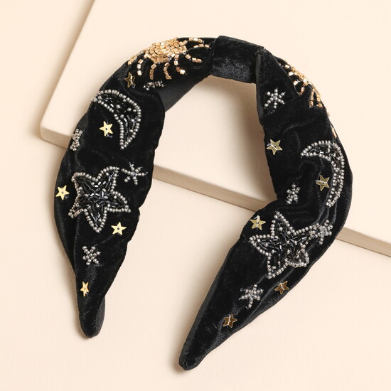 Black Velvet Celestial Beaded Headband