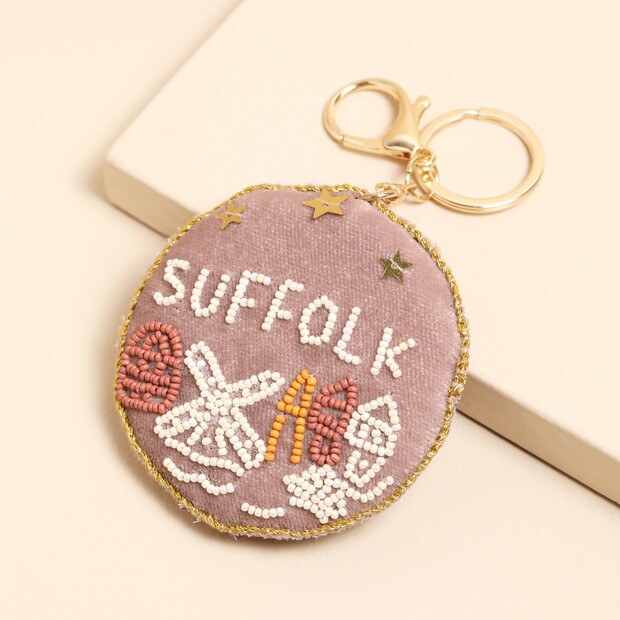 Beaded Dusky Pink Suffolk Keyring and Bag Charm