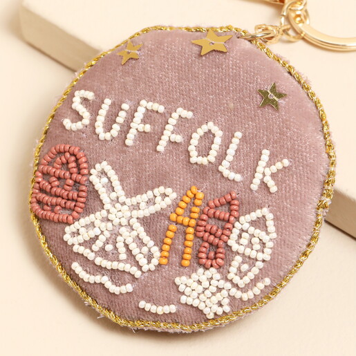 beaded keyring and bag charm inspired by suffolk