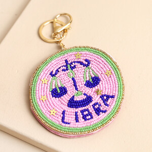 Beaded Velvet Round Libra Keyring and Bag Charm