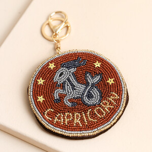 Beaded Velvet Round Capricorn Keyring and Bag Charm