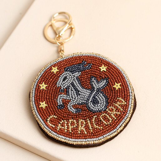 Beaded Velvet Round capricorn Keyring and Bag Charm
