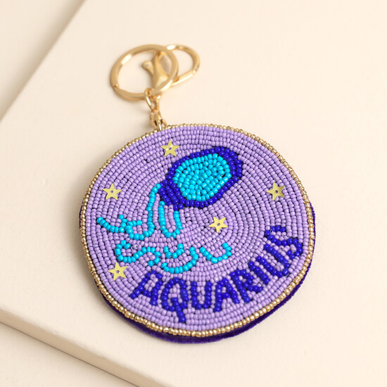 Beaded Velvet Round Aquarius Keyring and Bag Charm