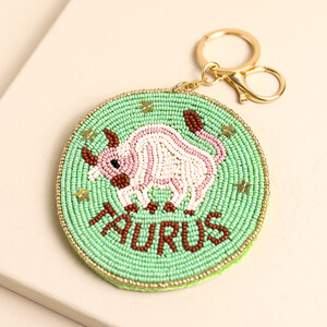 Beaded Velvet Round Taurus Keyring and Bag Charm