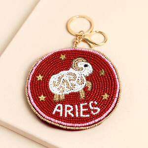 Beaded Velvet Round Aries Keyring and Bag Charm
