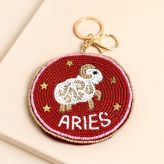 Beaded Velvet Round Aries Keyring and Bag Charm