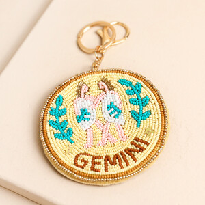Beaded Velvet Round Gemini Keyring and Bag Charm