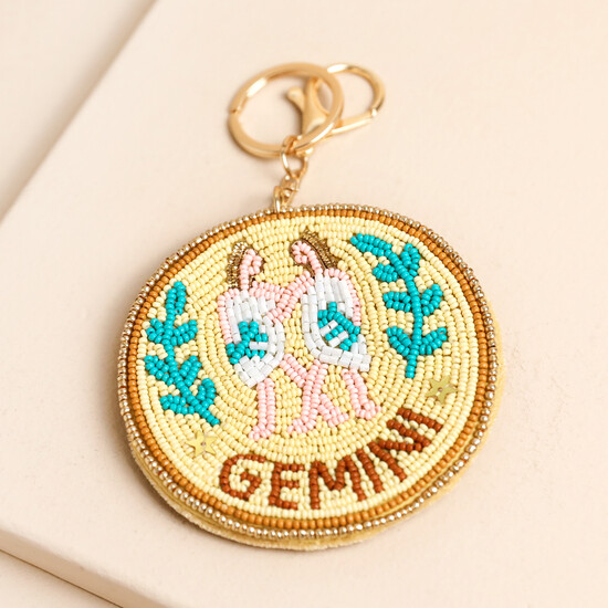 Beaded Velvet Round Gemini Keyring and Bag Charm