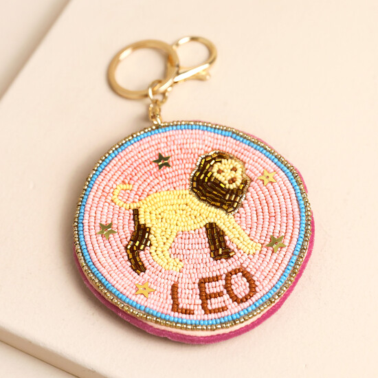 Beaded Velvet Round Leo Keyring and Bag Charm