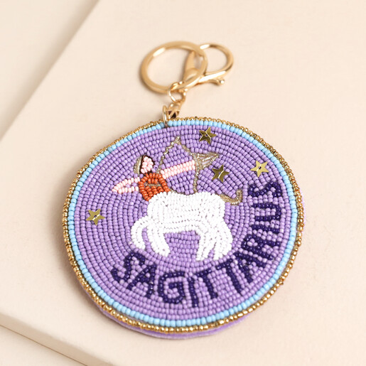 Beaded Velvet Round sagittarius Keyring and Bag Charm