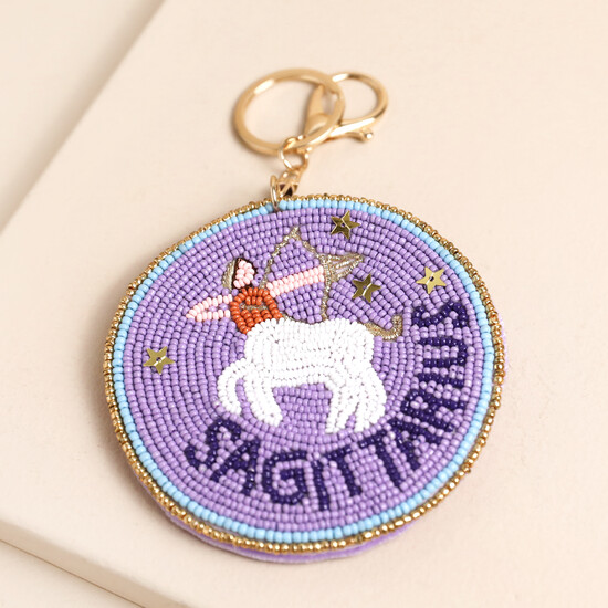 Beaded Velvet Round Sagittarius Keyring and Bag Charm