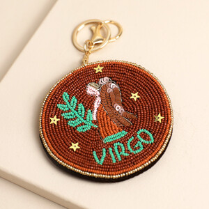 Beaded Velvet Round Virgo Keyring and Bag Charm