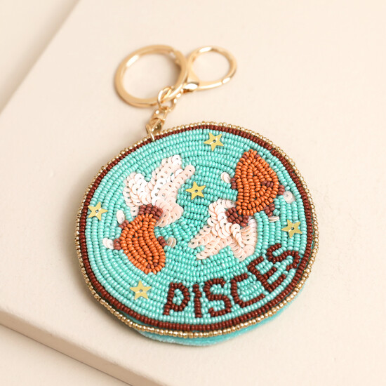 Beaded Velvet Round Pisces Keyring and Bag Charm