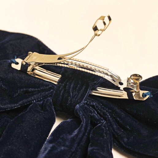 Secure Metal Clip on Top of Velvet Navy Hair Bow