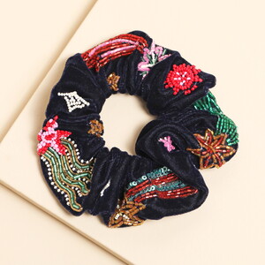 Navy Velvet Shooting Star Beaded Hair Scrunchie