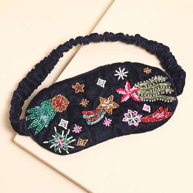 Navy Velvet Shooting Star Beaded Eye Mask