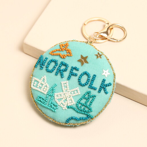 beaded keyring and bag charm in blue