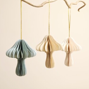 Set of 3 Neutral Paper Toadstool Hanging Decorations