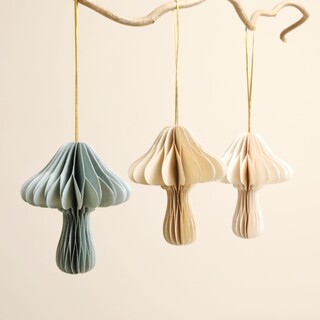 Set of 3 Neutral Paper Toadstool Decorations