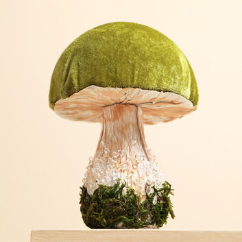 Green Velvet Standing Toadstool Decoration