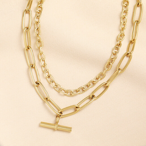 hammered oval chain and tbar pendant necklace