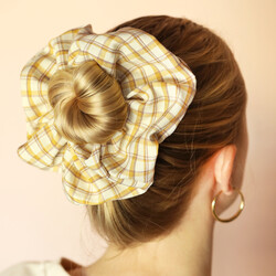 Extra Large Yellow Gingham Hair Scrunchie