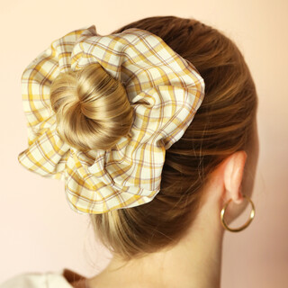 Extra Large Yellow Gingham Hair Scrunchie