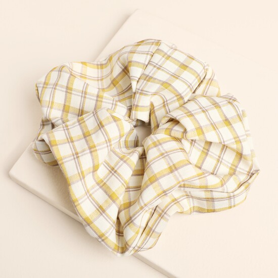 Oversized Yellow Gingham Hair Scrunchie