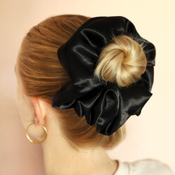 Extra Large Black Satin Hair Scrunchie