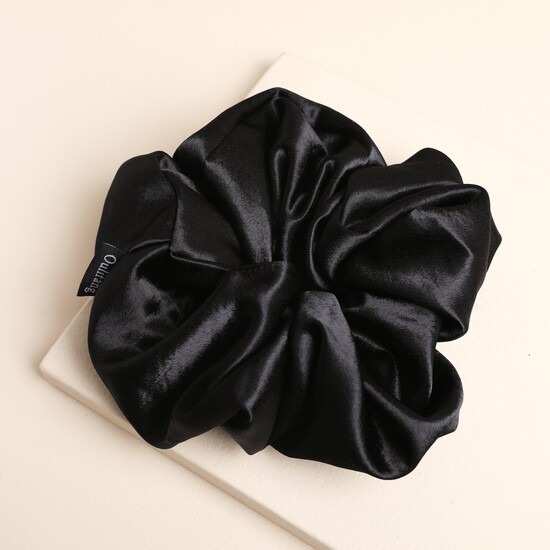 Oversized Black Satin Hair Scrunchie